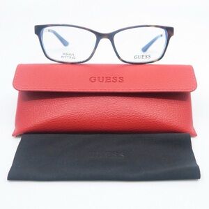 New- 🌸GUESS Women's Tortoiseshell Frames with Blue Temple Tips and Red Case